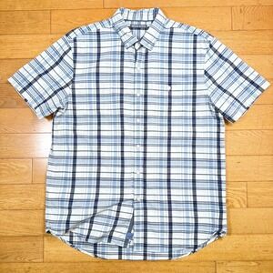 Michael Bastian Mens Large Plaid Short Sleeve‎ Button Up Shirt Blue White
